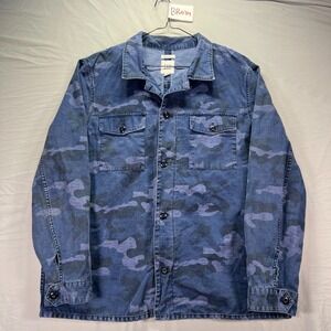 Gap Jacket Mens XL Blue Camo Button Up Canvas Work Military Utility Ocean